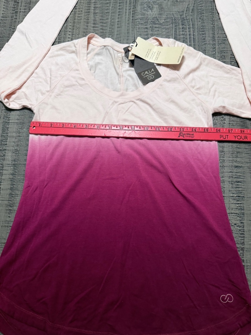 New CALIA by Carrie Underwood Light Pink to Magenta Ombre Long Sleeve Top - Picture 7 of 9